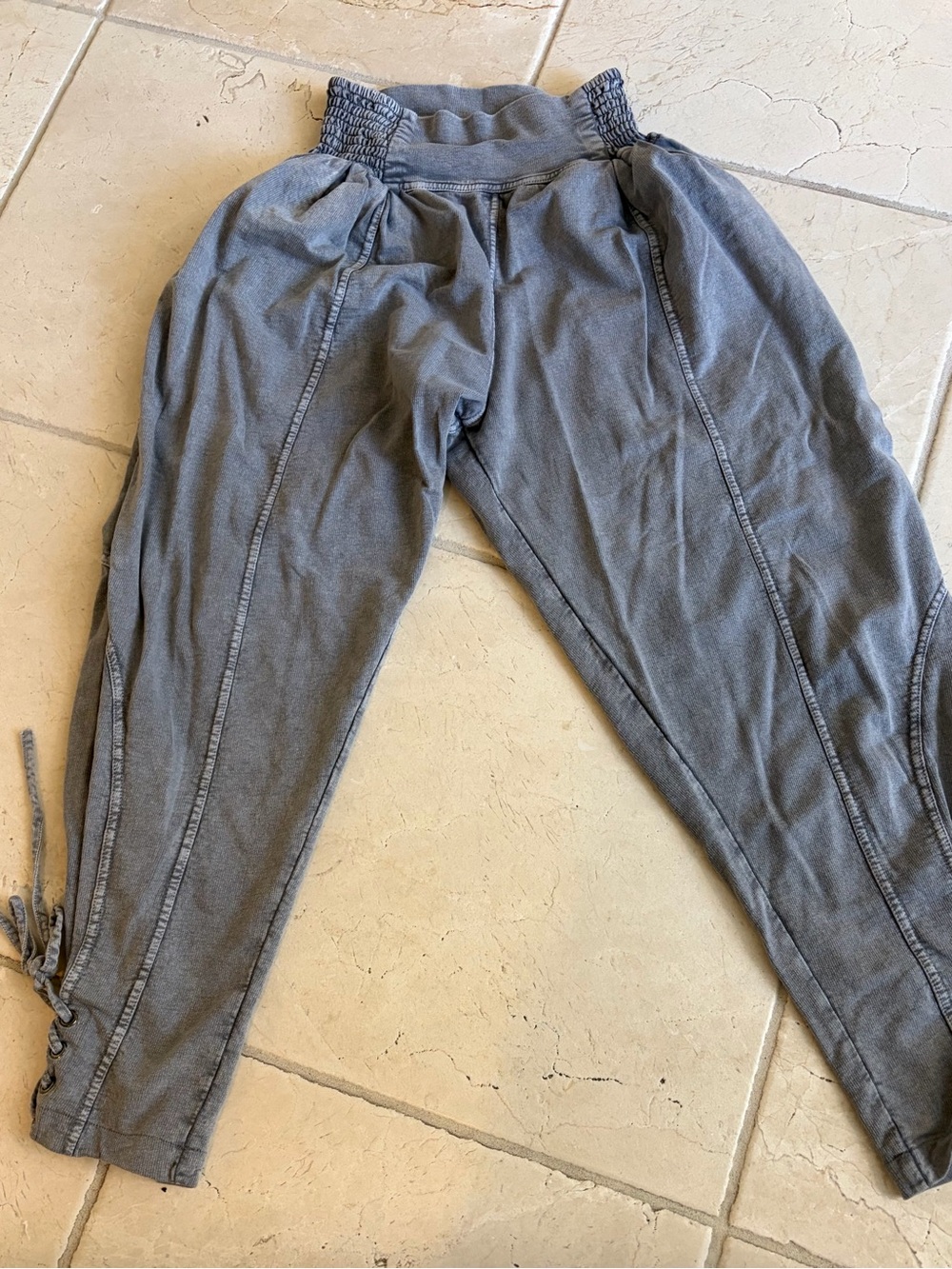FP Movement by Free People Washed Gray Smocked-Waist Joggers
